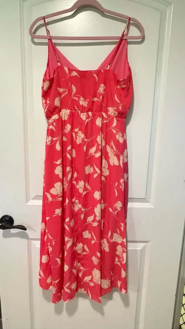 Barbiecore Pink Floral Wrap Midi Dress Coquette Cottagecore Vacation